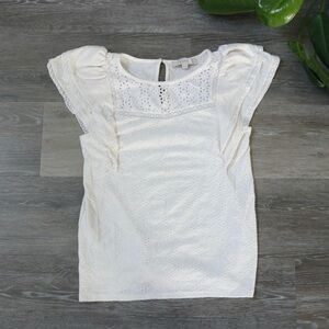 Loft white floral flutter lacey sleeve blouse